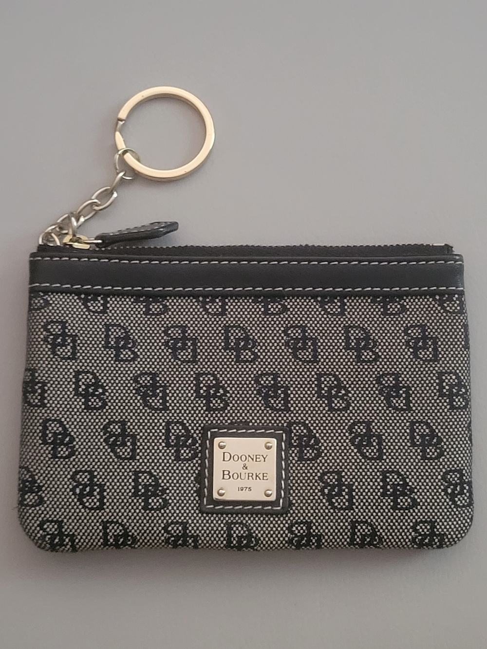 Dooney & Bourke Black and Gray Signature Logo Key Pouch
